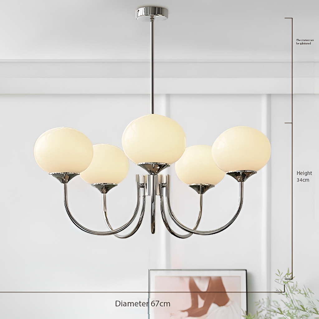 Javina Glass Cluster Chandelier - Iron Rounded Globe Modern Fixture for Dining Room and Living Rooms | Esilora