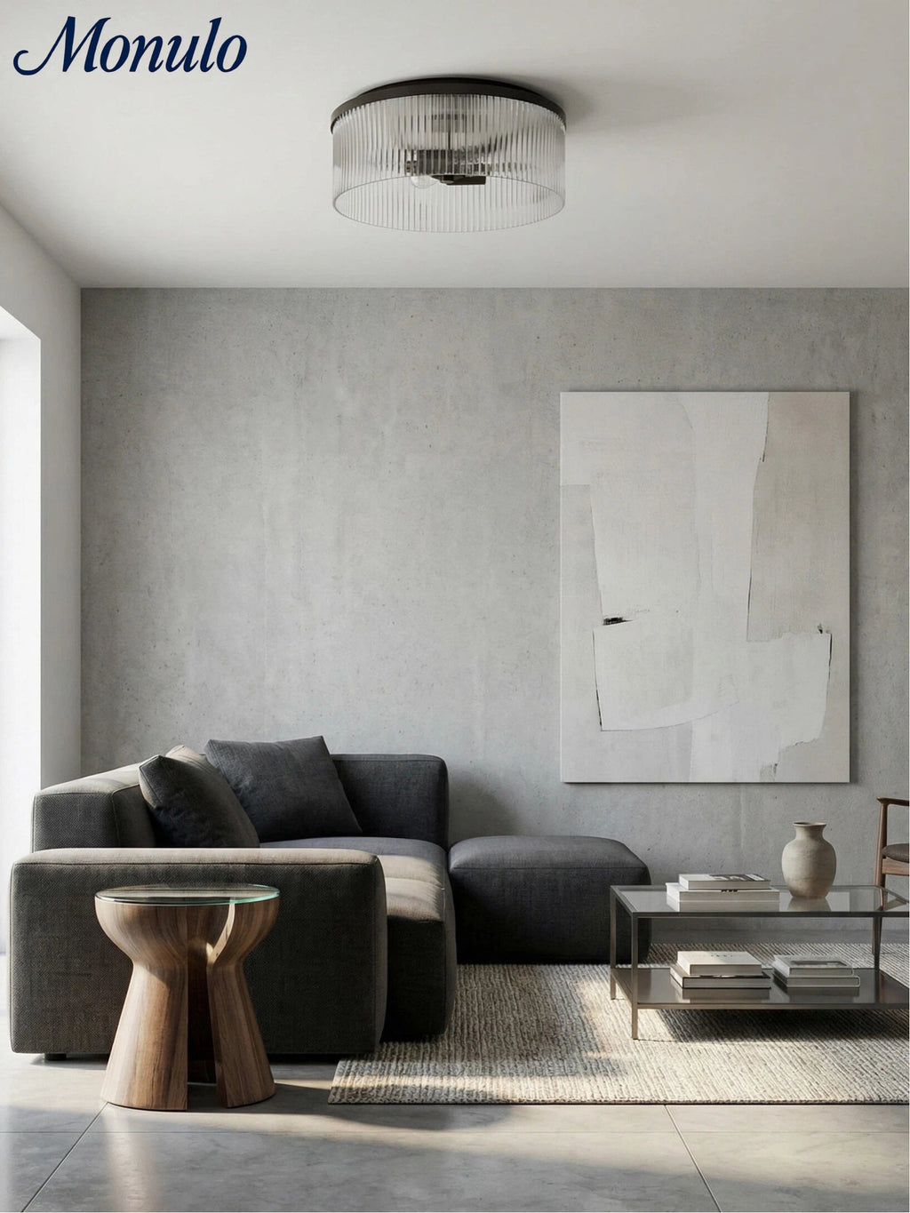 Bravira Elegant Ribbed Glass Flush-Mount Ceiling Light – Modern Low-Profile Fixture for Bedroom | Esilora