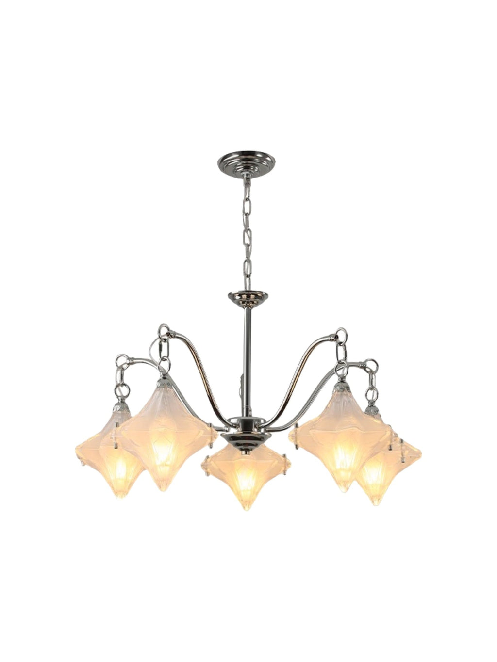 Art Deco Star Chandelier – Frosted Glass Deco Fixture for Dining Room – Astris Vega | Esilora