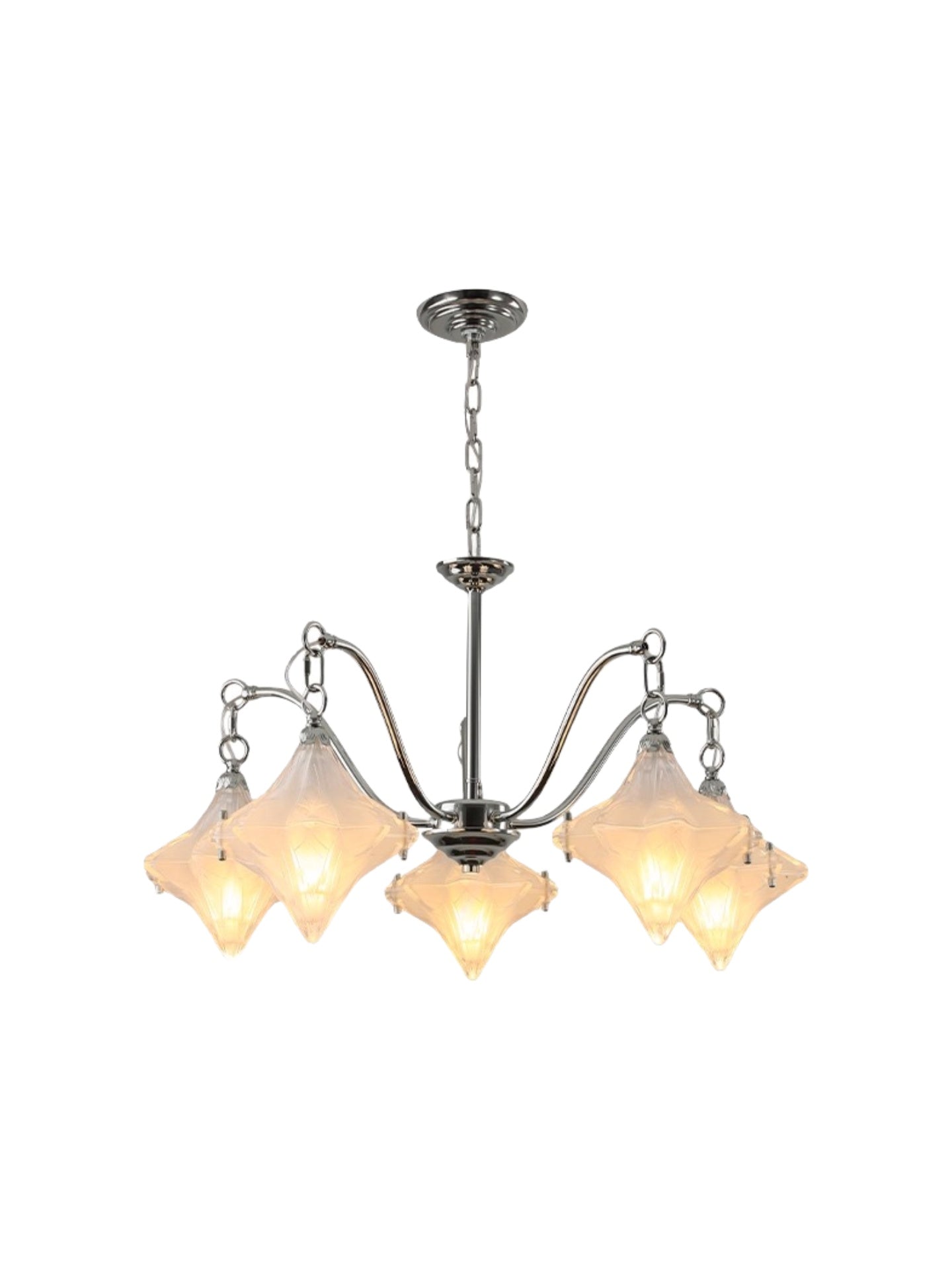 Art Deco Star Chandelier – Frosted Glass Deco Fixture for Dining Room – Astris Vega | Esilora