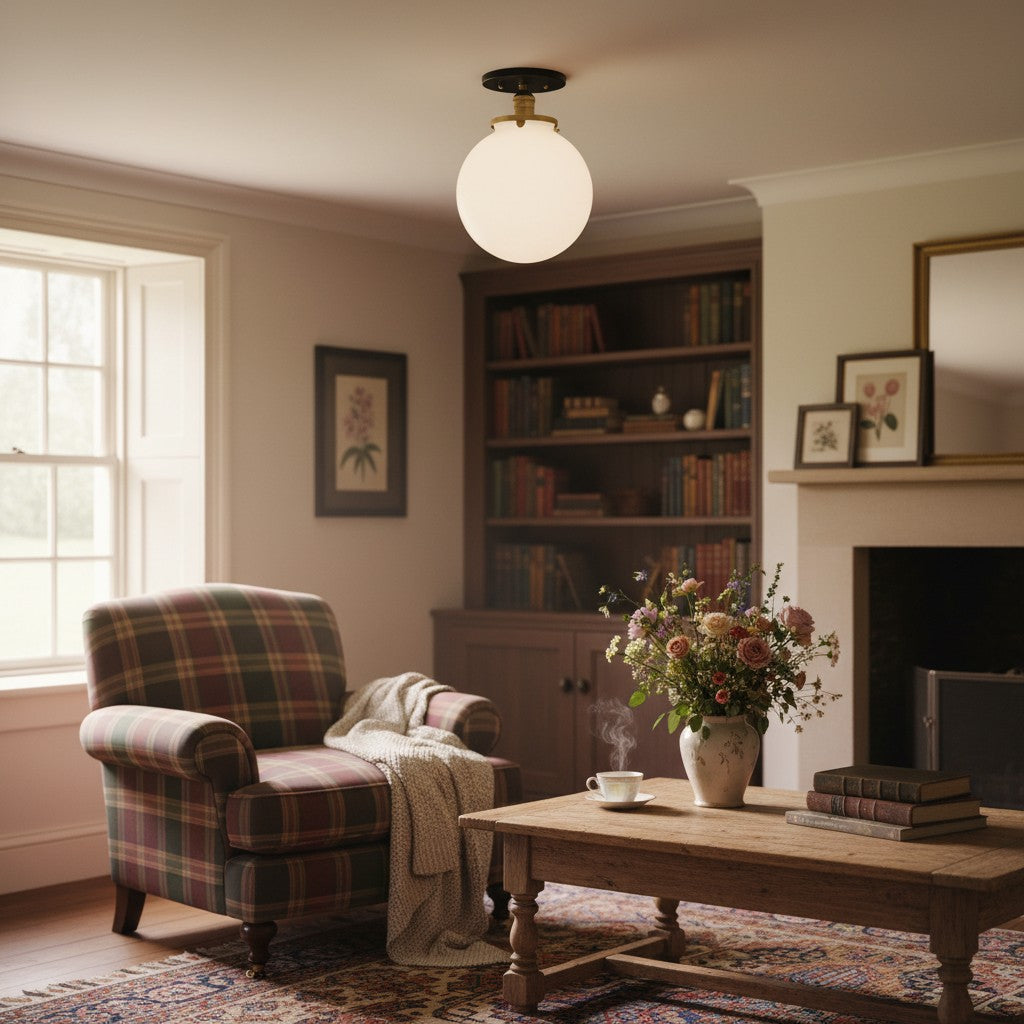 Glorica Opalglas-Halbdeckenleuchte – moderne Mid-Century-Leuchte für das Wohnzimmer | Esilora