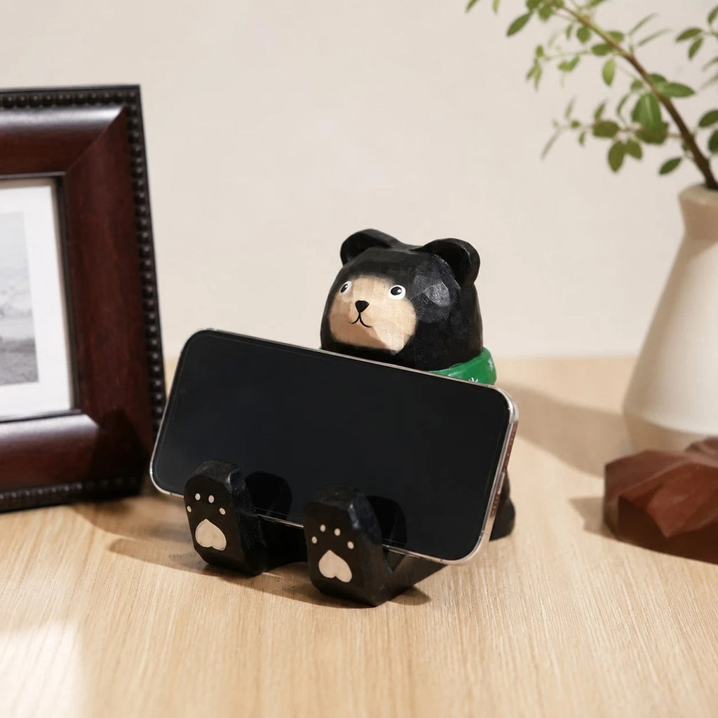 Support de téléphone en bois sculpté à la main représentant un animal | Esilora