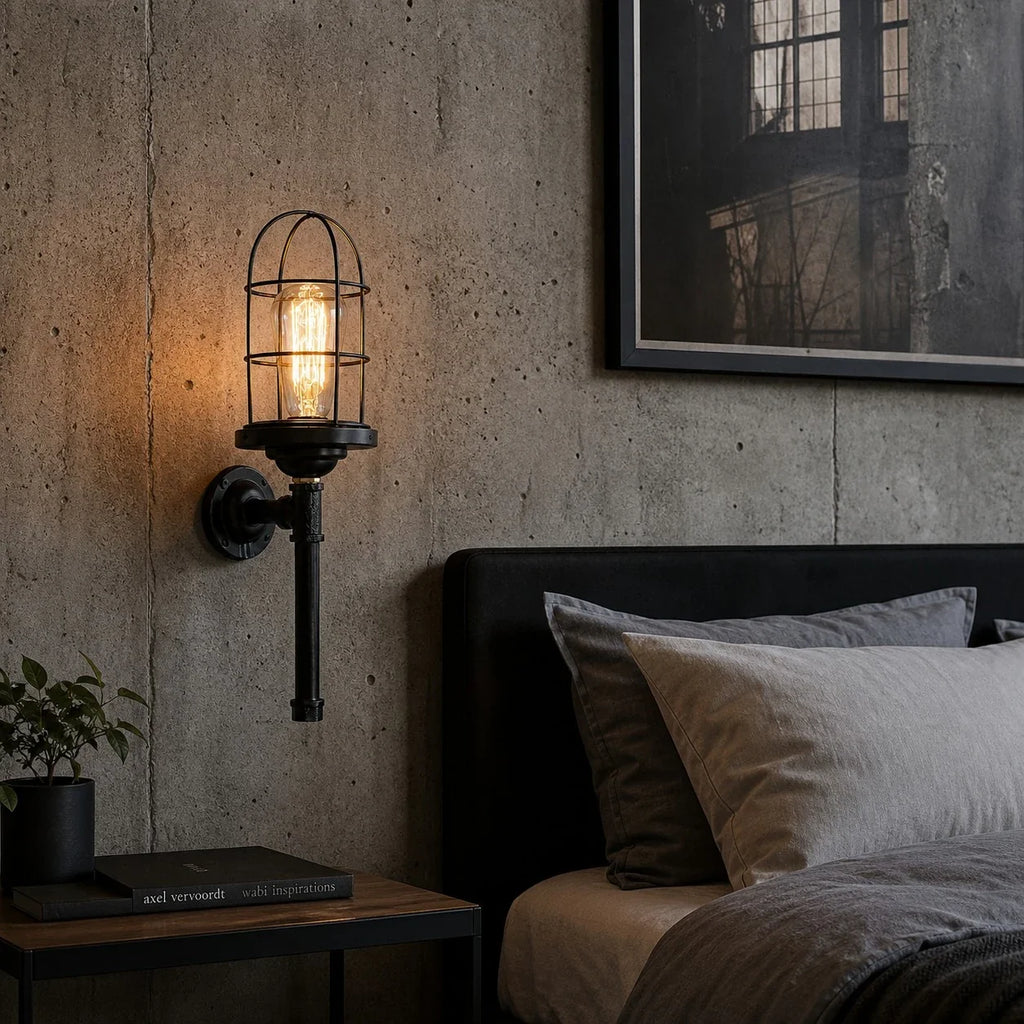 Industrial Cage Wall Sconce Light, Vintage Metal Wall Fixture for Hallways, Vanity, Bar and Bedroom | Esilora