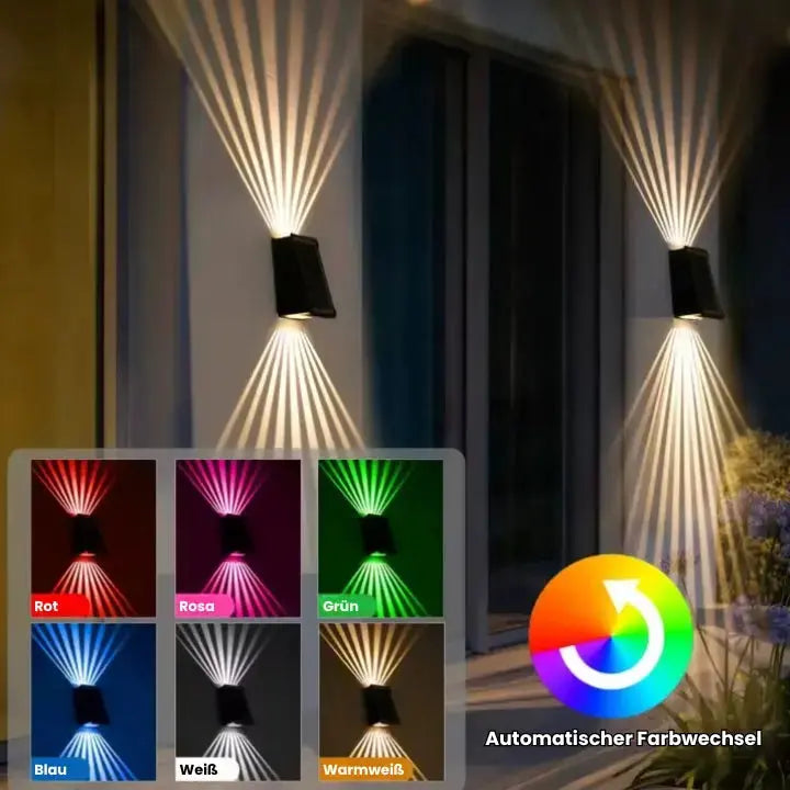 Solar Outdoor Wall Light with RGB & Warm White – Wireless & Automatic - Esilora