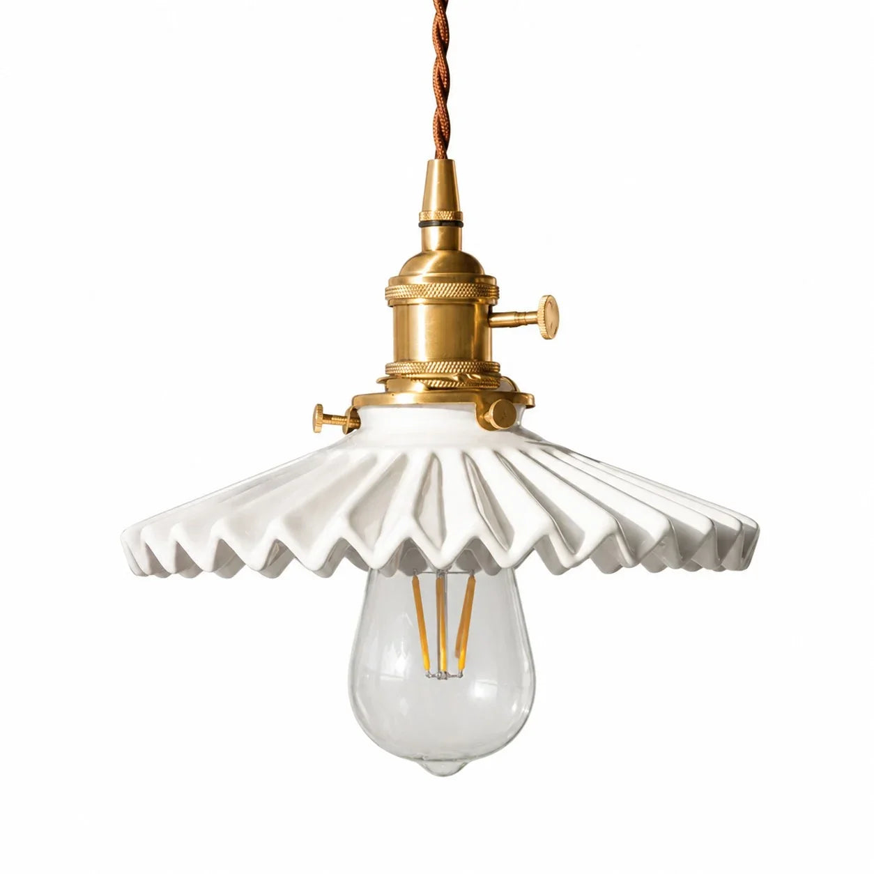 Pleated Ceramic Pendant Light with Brass Hardware | Esilora