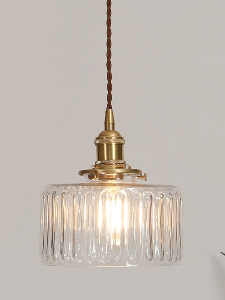 Japansk enkel vintagependel i messing og ribbet cylindrisk glas | Esilora