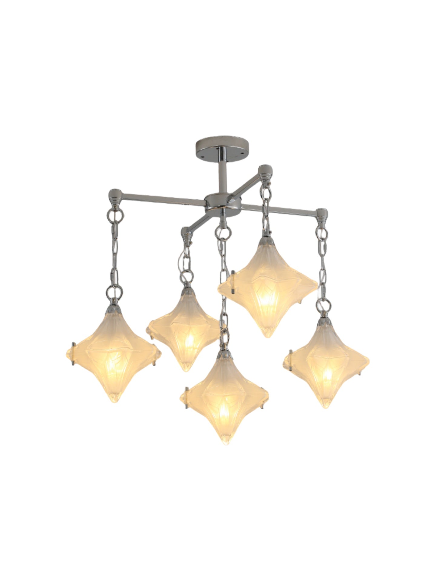 Art Deco Star Chandelier – Frosted Glass Deco Fixture for Dining Room – Astris Vega | Esilora