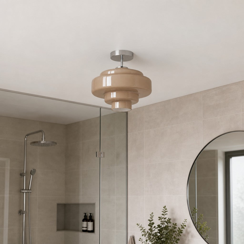 Plafonnier semi-encastré Koloro - Abat-jour rond en verre superposé, style rétro moderne, pour couloir et vestiaire | Esilora
