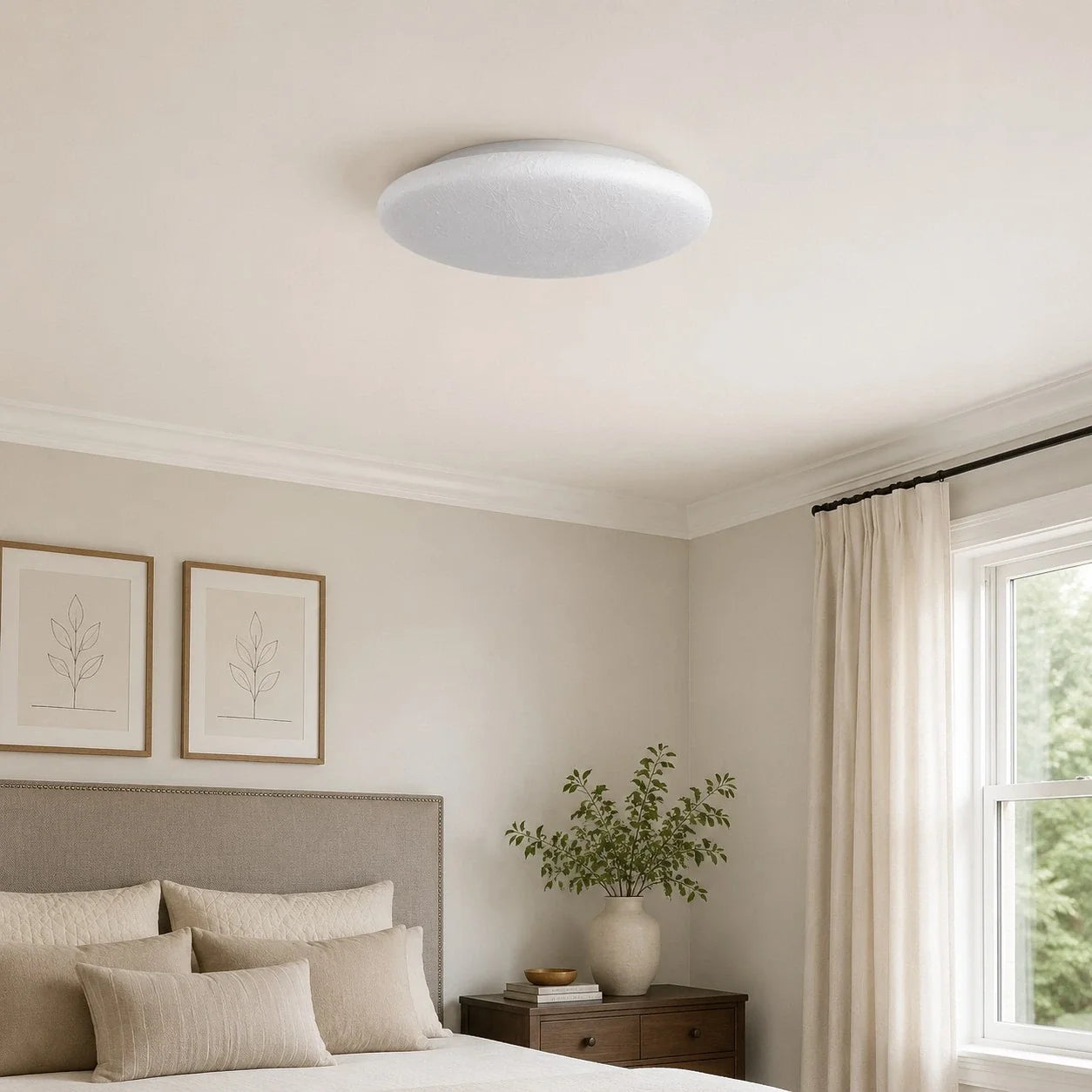 Lampada da soffitto LED rotonda a plafone in crema francese | Esilora