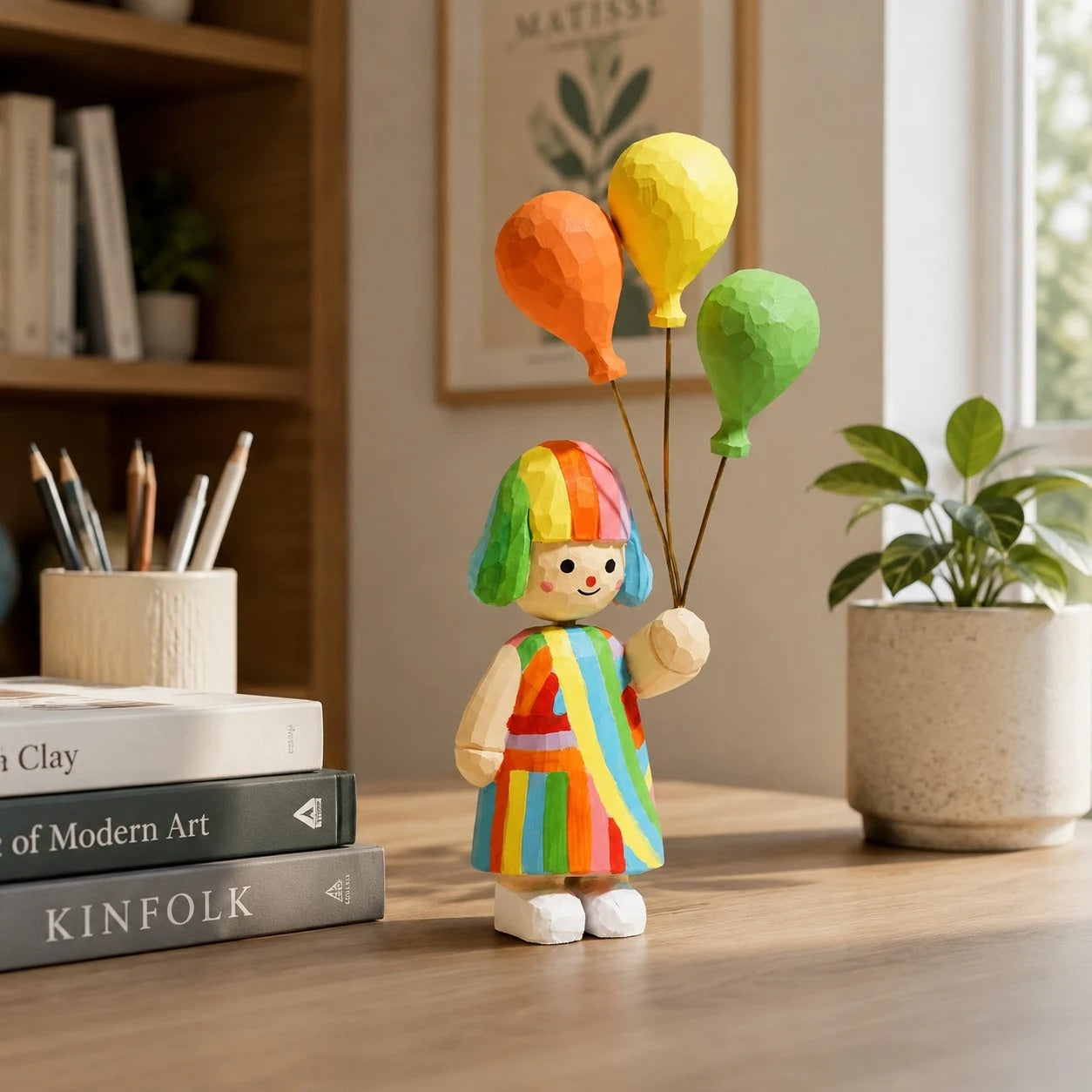 Rainbow Balloon Girl Wooden Figurine | Esilora
