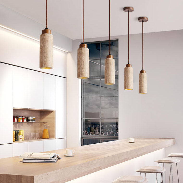 Wabi Sabi Solid Wood Travertine Stone Pendant Light M37 | Esilora