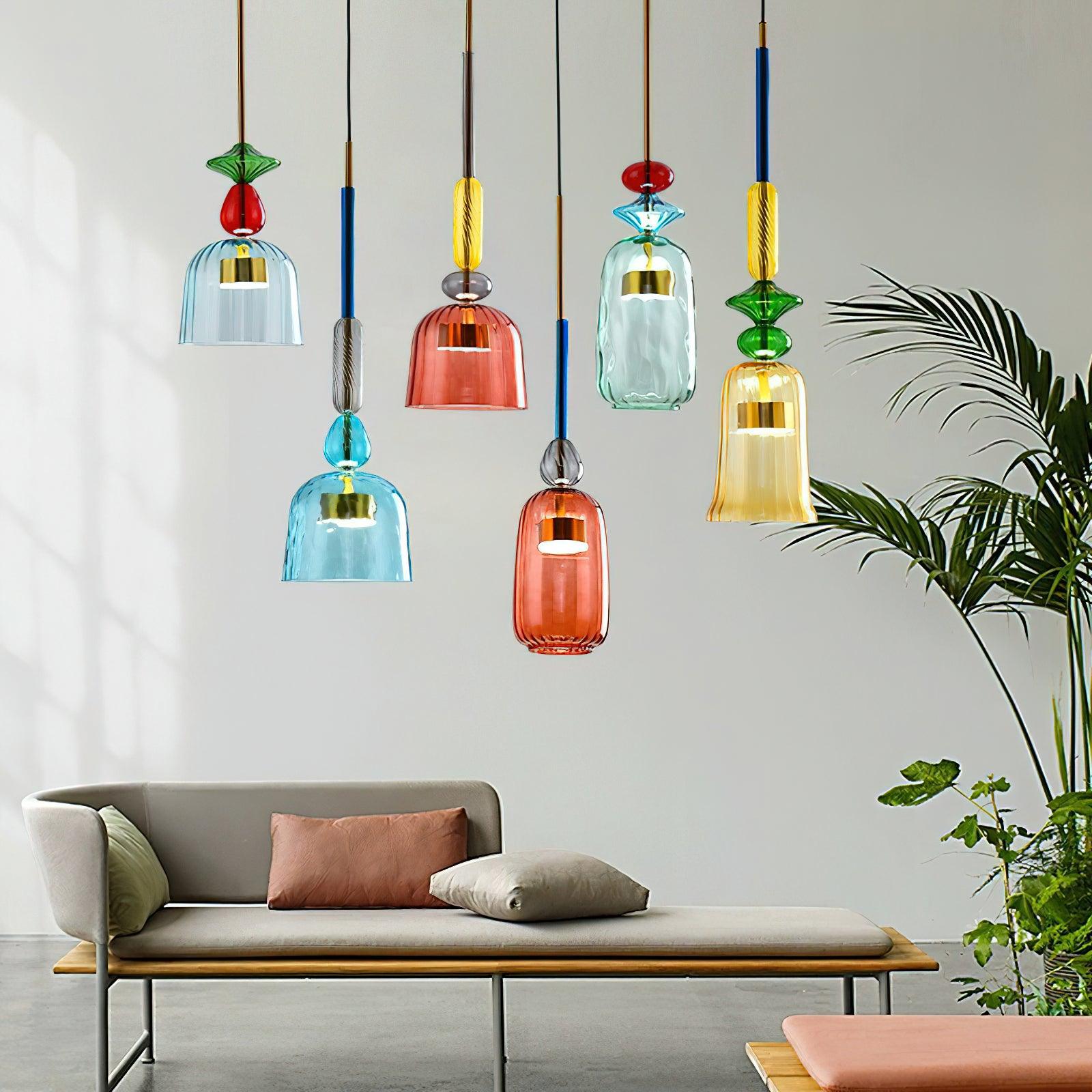 Hand Blown Glass Pendant Lamp - Colorful Candy Iron Mixed Color Indoor | Esilora