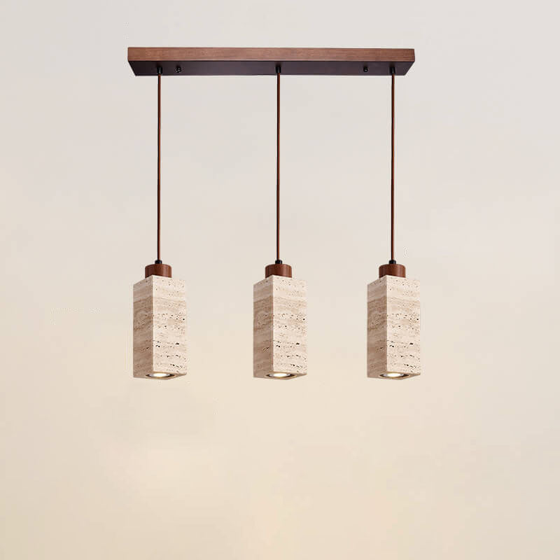 Wabi Sabi Solid Wood Travertine Stone Pendant Light M37 | Esilora