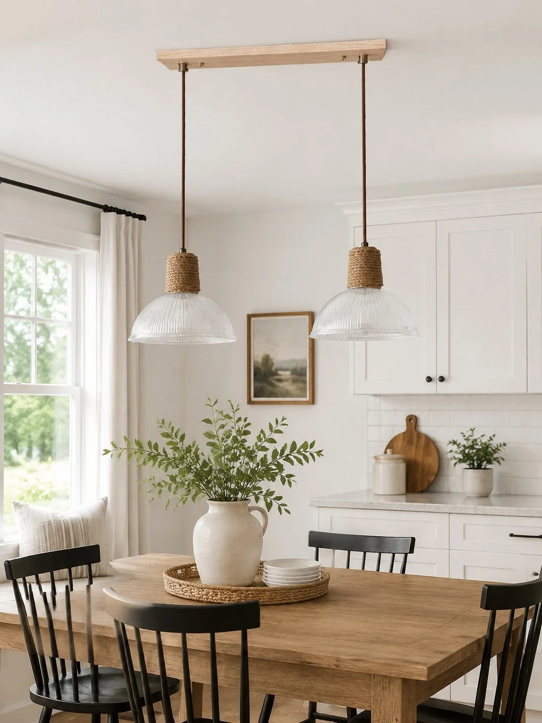 Rustic Woven Rope Glass Pendant Light Collection | Esilora
