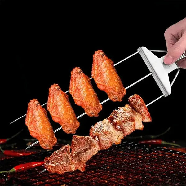 Nerezová jehla na BBQ | Dvouzubé provedení | Posuvná škrabka pro snadné čištění | SpießPro – Esilora