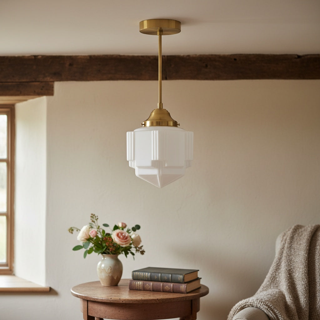 Geotower Glass Skyscraper Shade Art Deco Pendant Light – Vintage Ceiling Lamp for Dining Rooms, Kitchens and Offices | Esilora