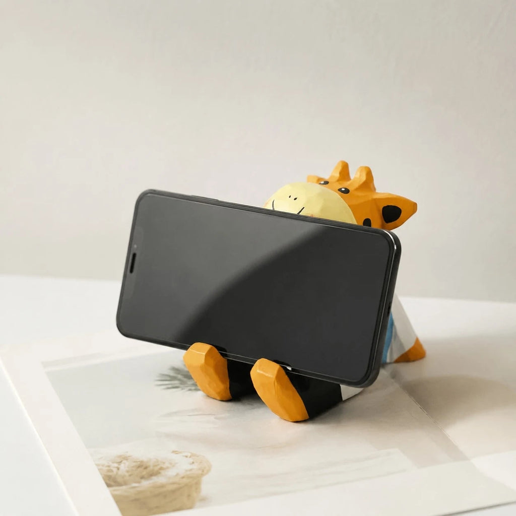 Support de téléphone en bois sculpté à la main représentant un animal | Esilora