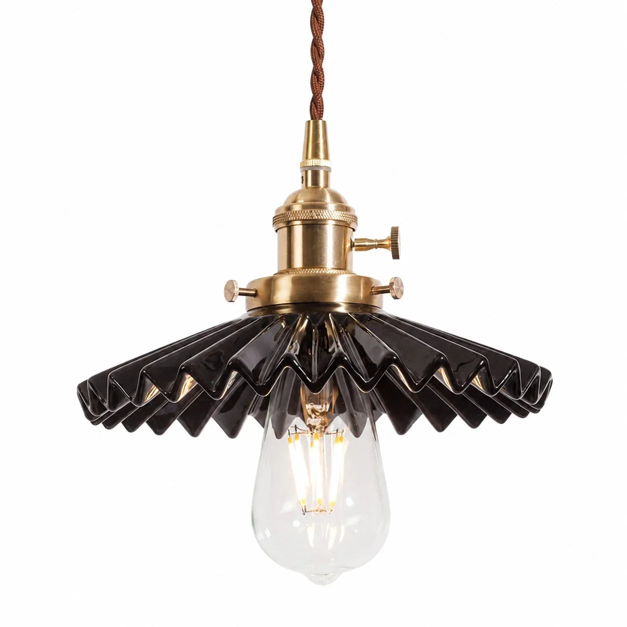Pleated Ceramic Pendant Light with Brass Hardware | Esilora
