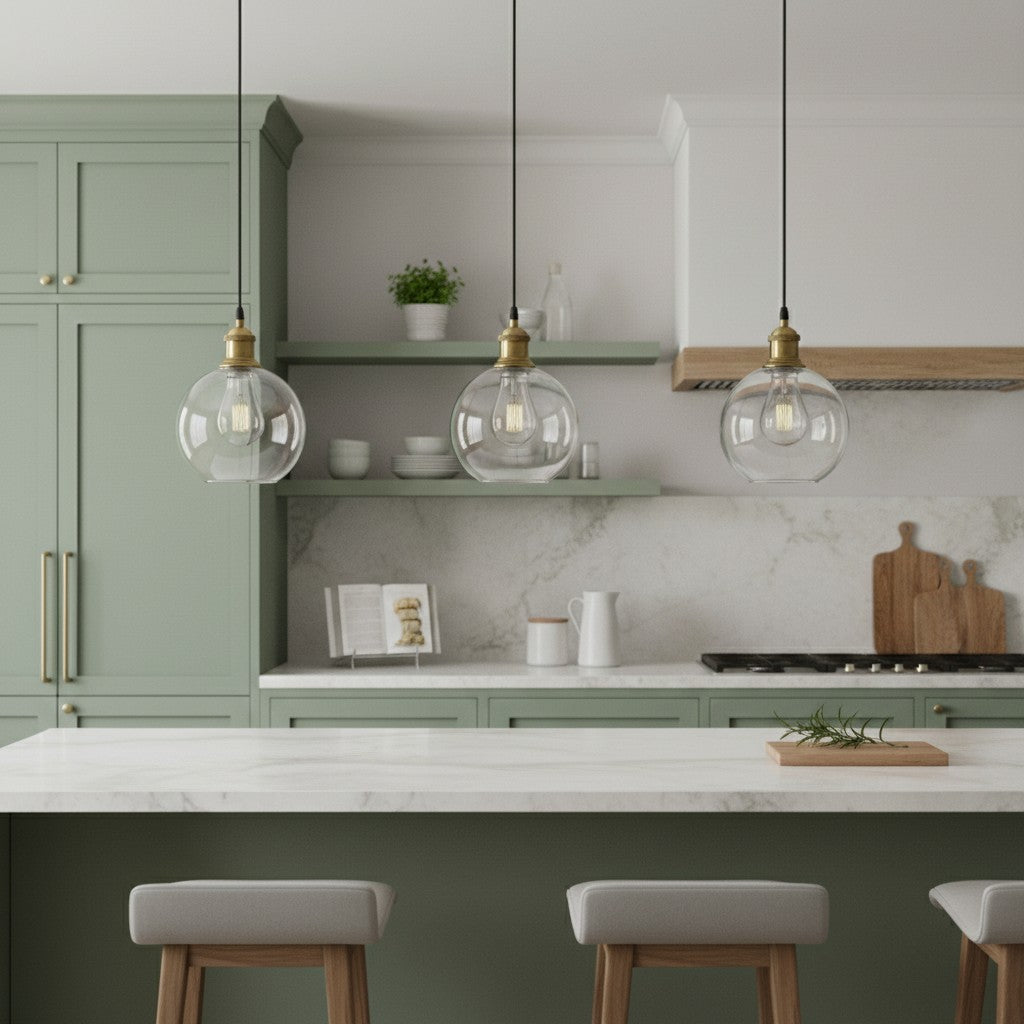 Glavena Vintage Glass Globe Pendant Light - Metal Details Hanging Light for Dining Rooms | Esilora
