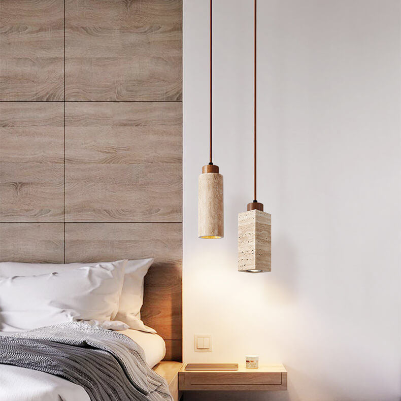 Wabi Sabi Solid Wood Travertine Stone Pendant Light M37 | Esilora