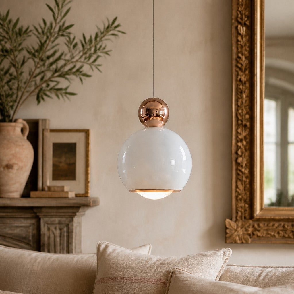 Lampe suspendue Ivoran de style crème – Lampe LED réglable en forme de globe acrylique pour chevet et bureau | Esilora