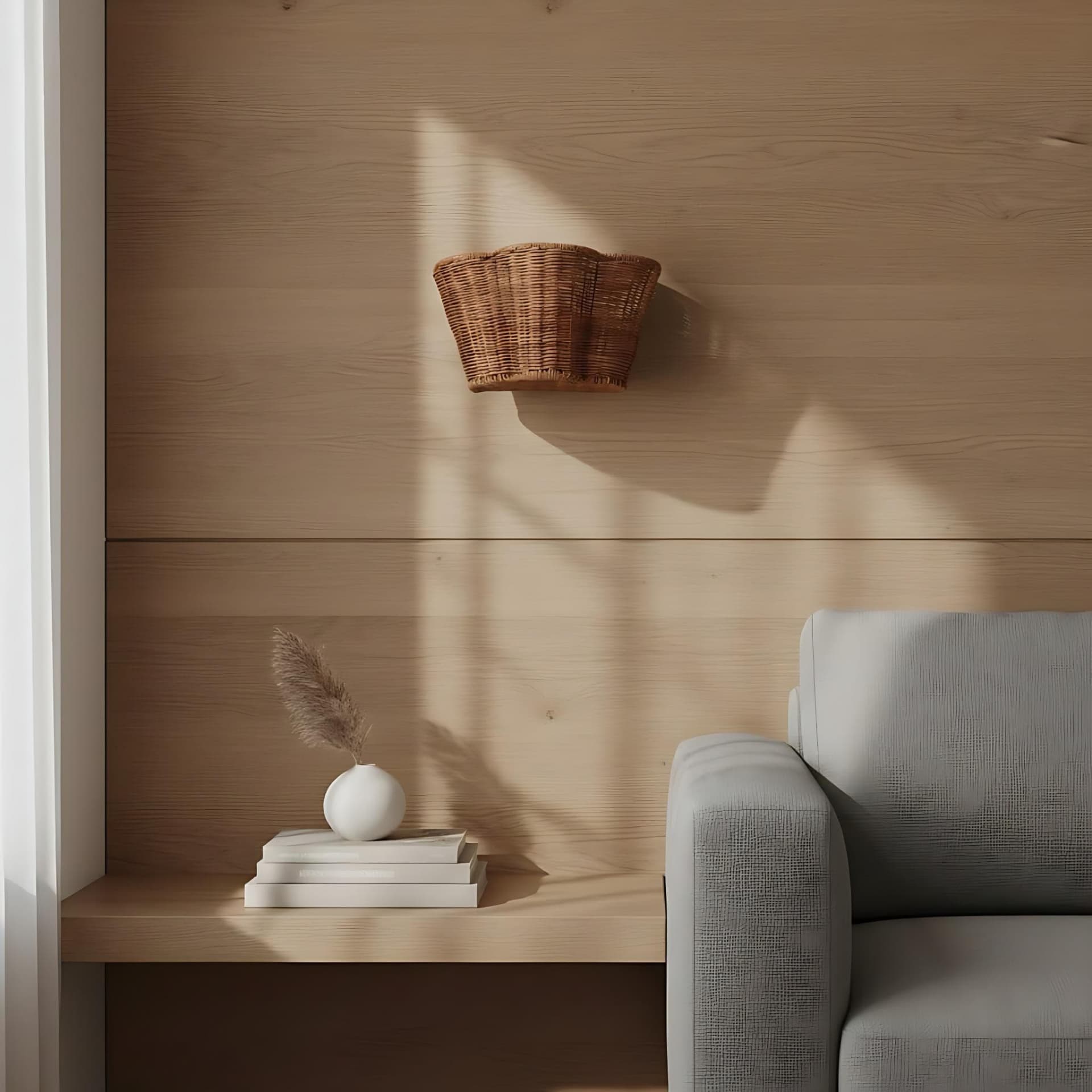 Wickara Geflochtene Wandlampe – Wellenförmiger Korbschirm Wandlicht für Schlafzimmer | Esilora