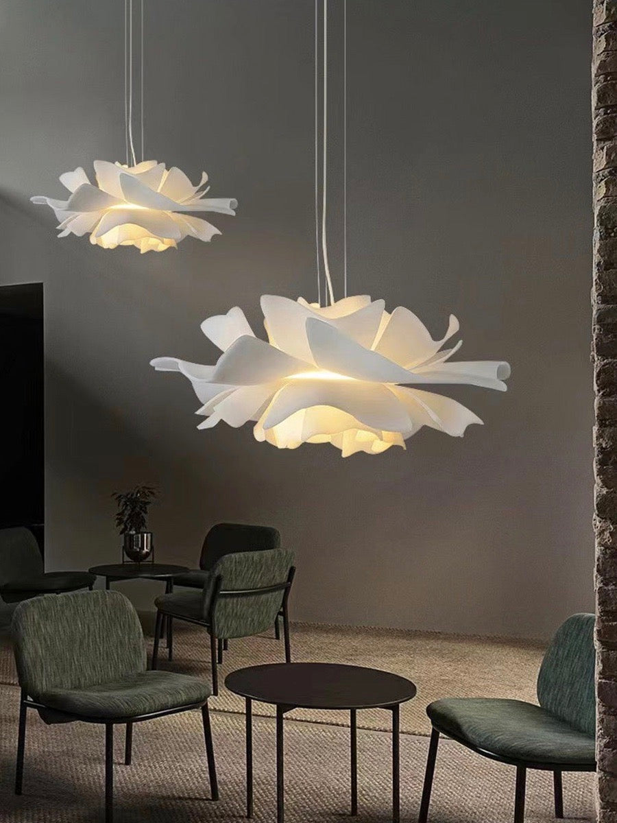 Handcrafted White Lotus Flower Pendant Light - Vintage Nordic Acrylic Design | Esilora