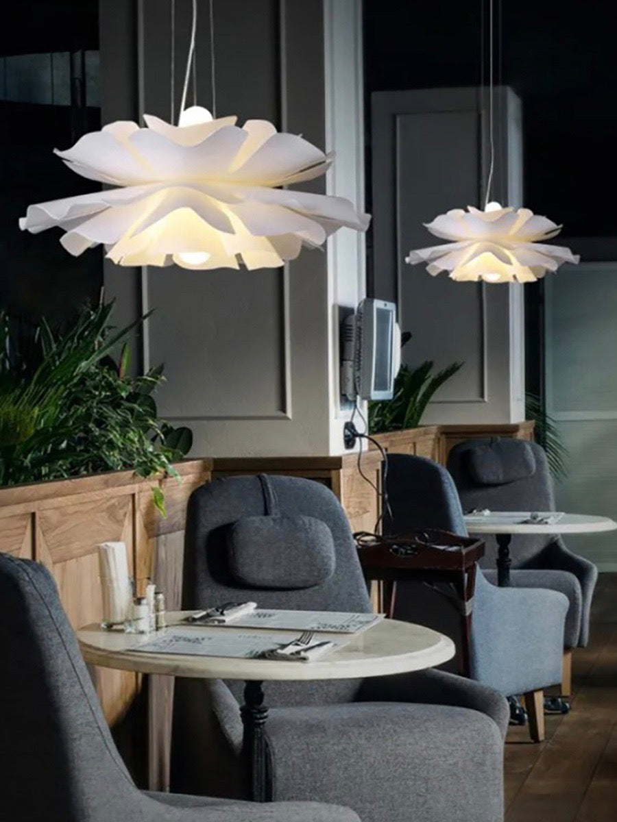 Handcrafted White Lotus Flower Pendant Light - Vintage Nordic Acrylic Design | Esilora
