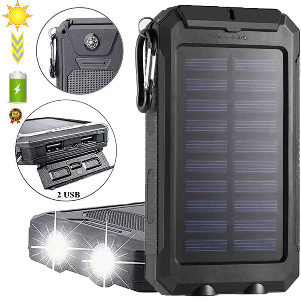 Solar Charger 10,000mAh with Dual USB Ports and LED Light - Esilora