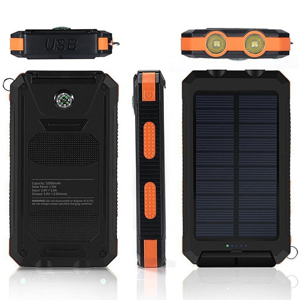 Solar Charger 10,000mAh with Dual USB Ports and LED Light - Esilora