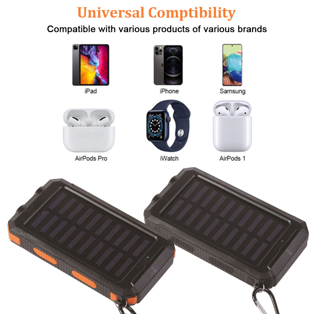 Solar Charger 10,000mAh with Dual USB Ports and LED Light - Esilora