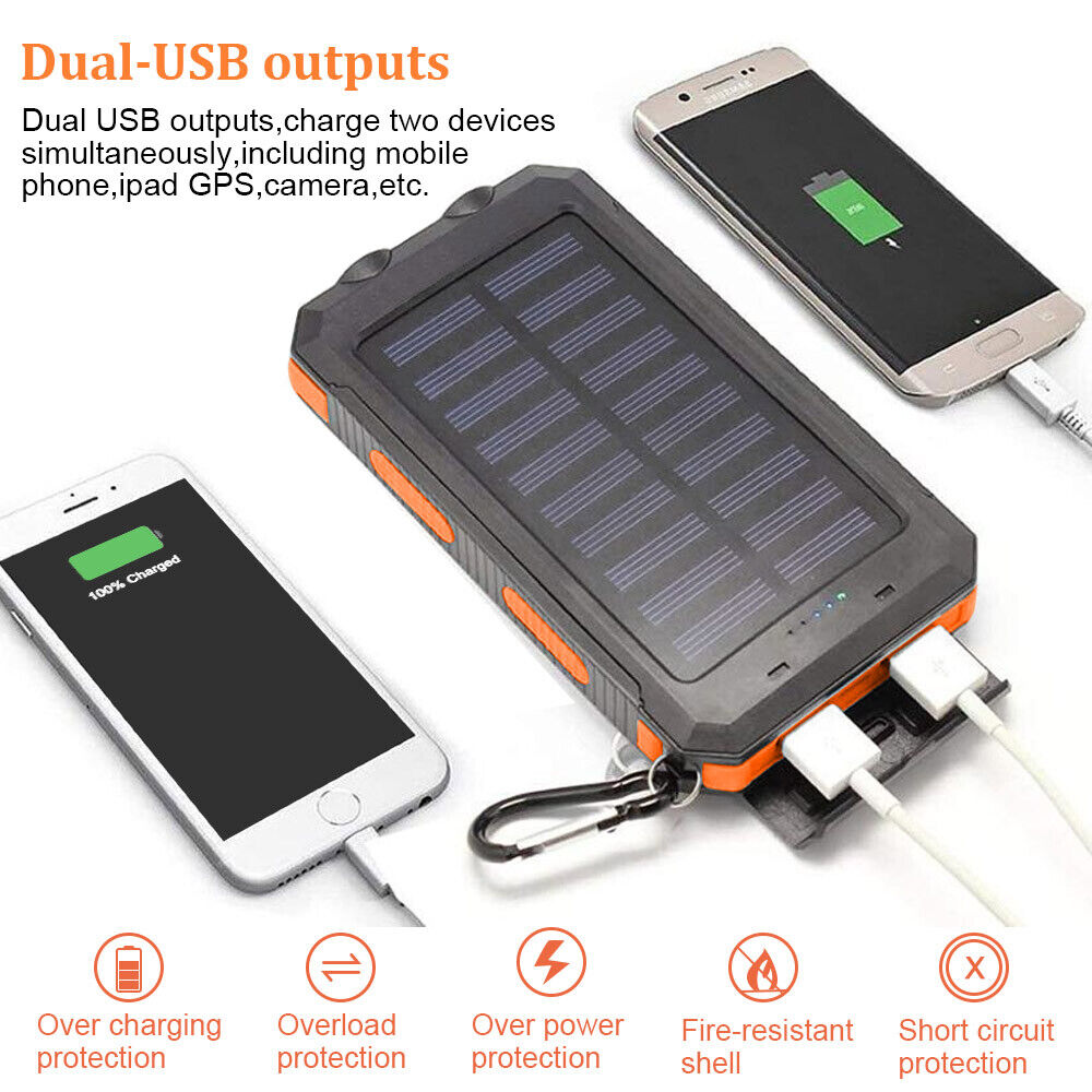 Solar Charger 10,000mAh with Dual USB Ports and LED Light - Esilora