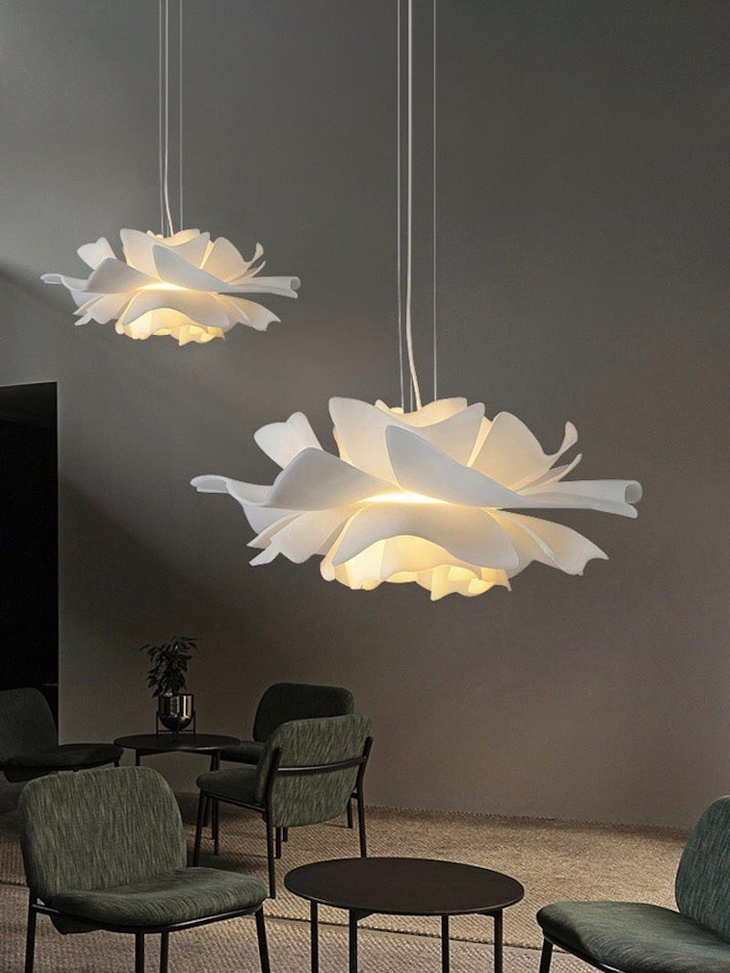 Handcrafted White Lotus Flower Pendant Light - Vintage Nordic Acrylic Design | Esilora