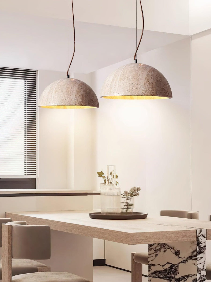 Modern Minimalist Travertine Hemisphere Pendant Lamp | Esilora