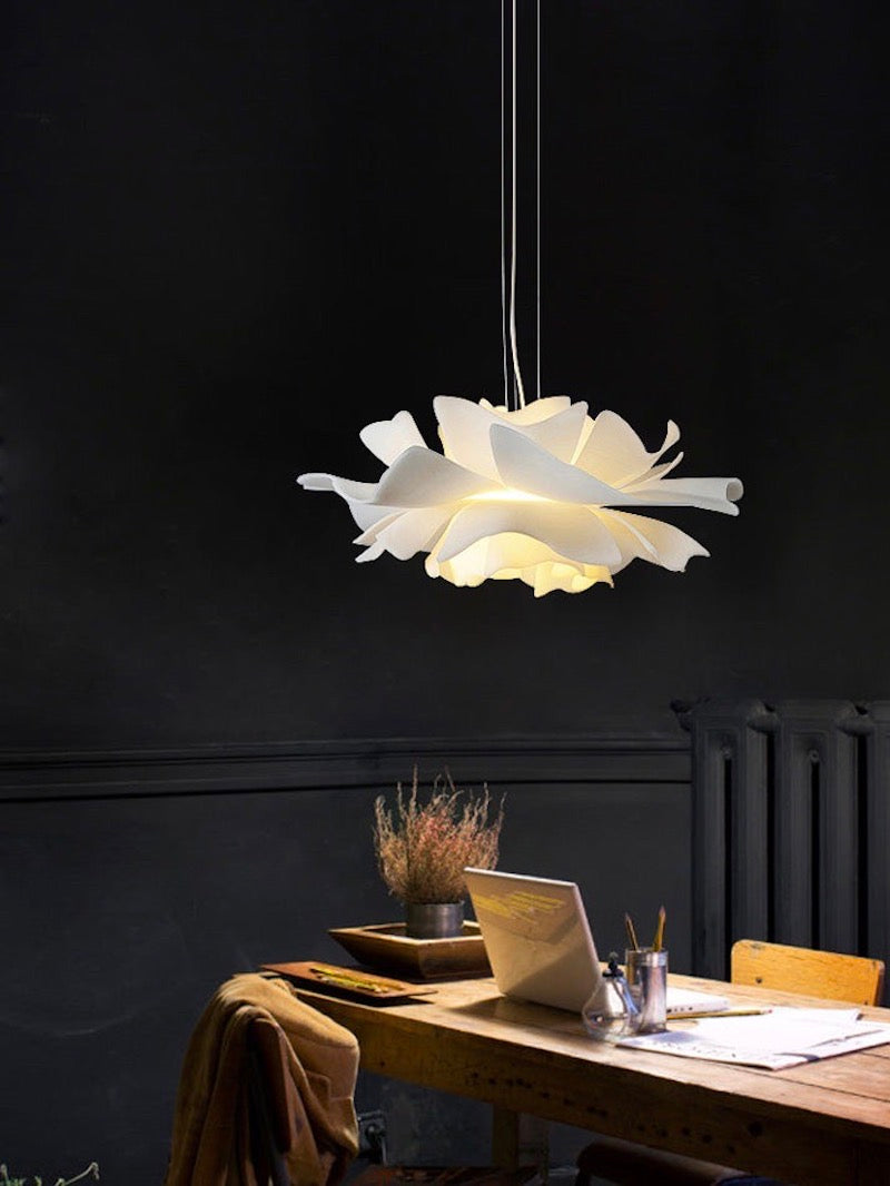Handcrafted White Lotus Flower Pendant Light - Vintage Nordic Acrylic Design | Esilora