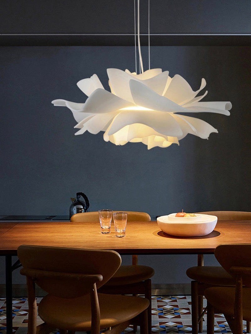 Handcrafted White Lotus Flower Pendant Light - Vintage Nordic Acrylic Design | Esilora