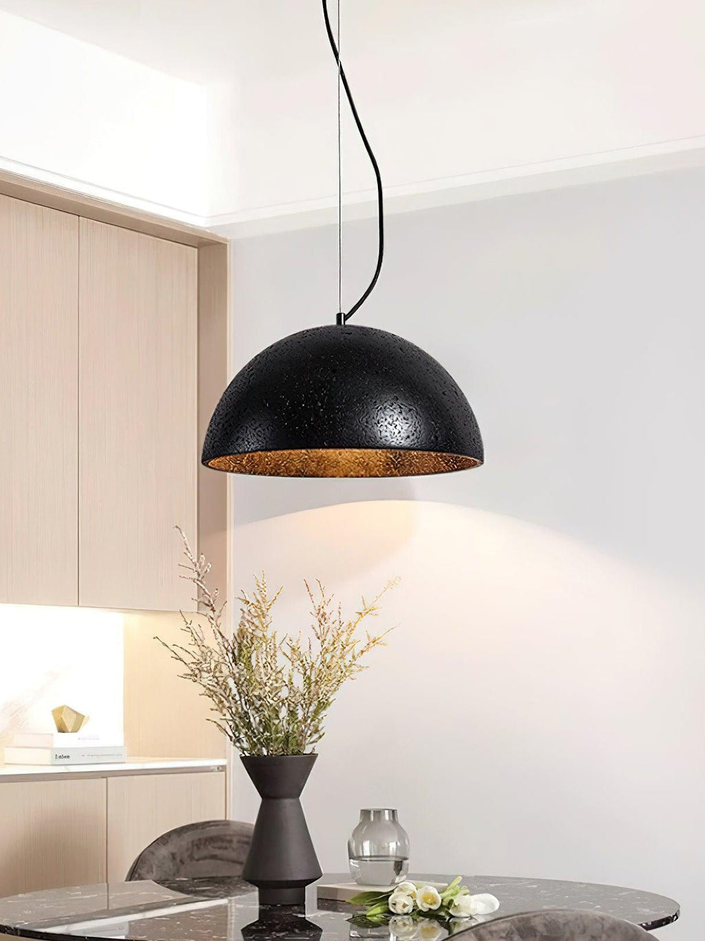 Modern Minimalist Travertine Hemisphere Pendant Lamp | Esilora