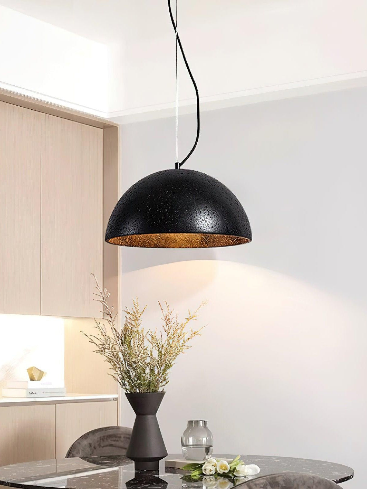 Modern Minimalist Travertine Hemisphere Pendant Lamp | Esilora