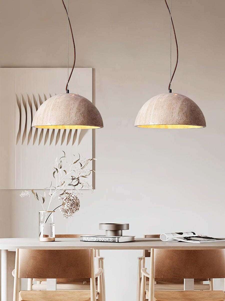 Modern Minimalist Travertine Hemisphere Pendant Lamp | Esilora