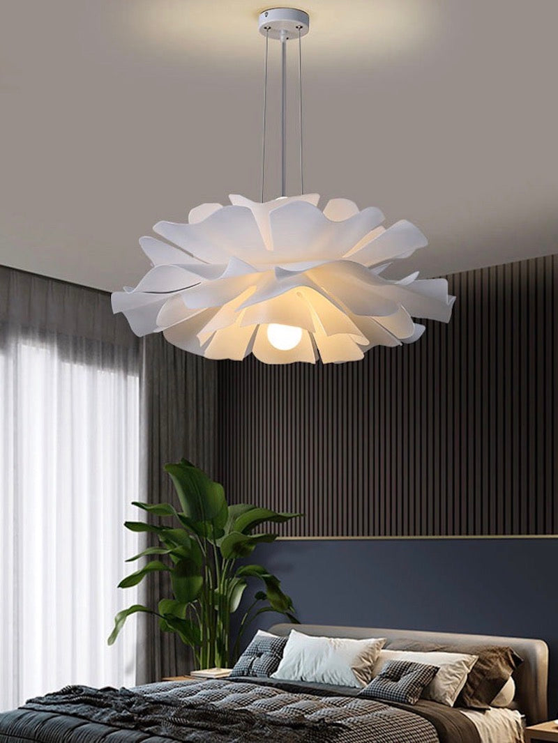 Handcrafted White Lotus Flower Pendant Light - Vintage Nordic Acrylic Design | Esilora