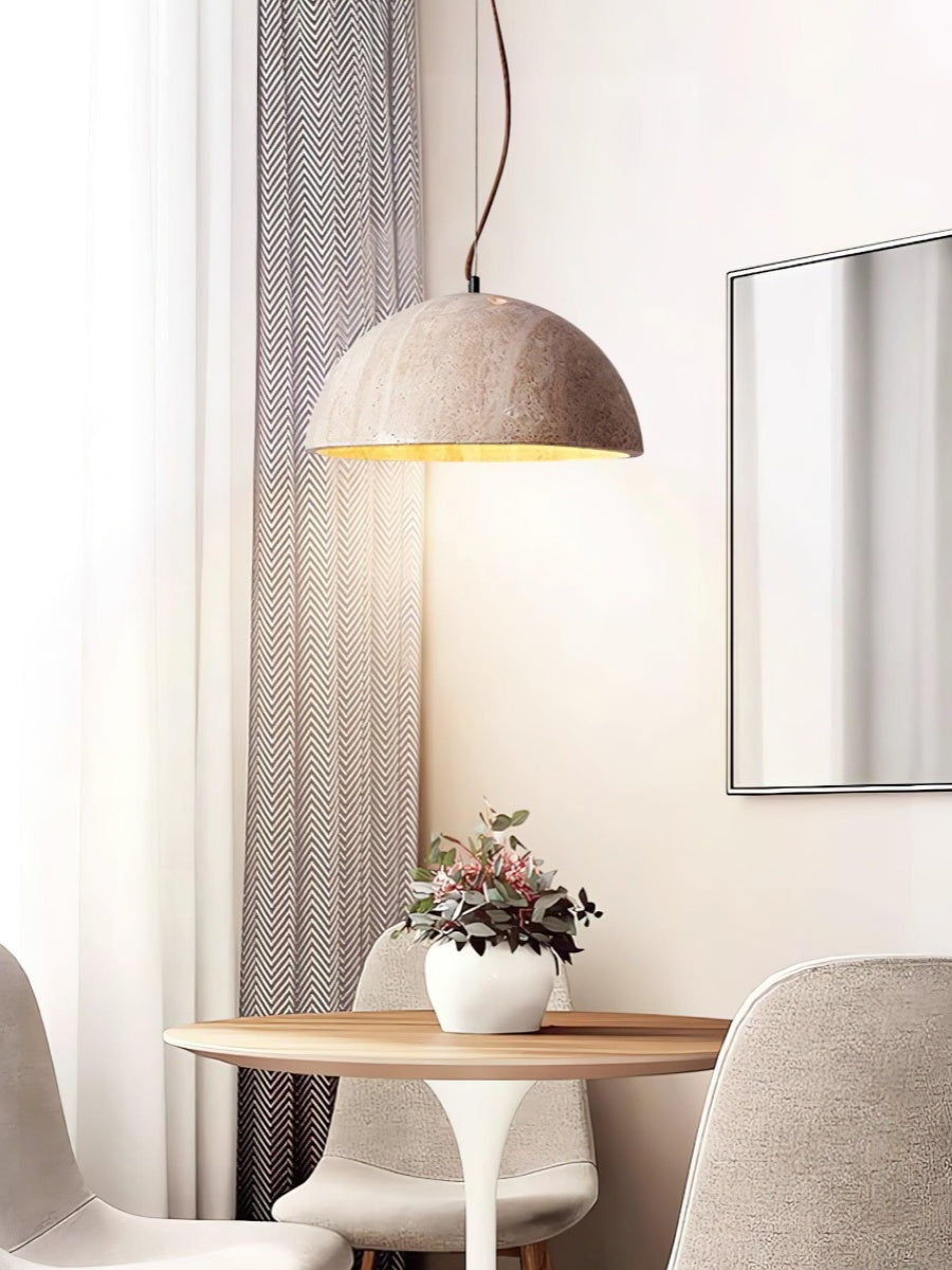 Modern Minimalist Travertine Hemisphere Pendant Lamp | Esilora
