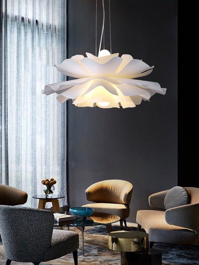 Handcrafted White Lotus Flower Pendant Light - Vintage Nordic Acrylic Design | Esilora