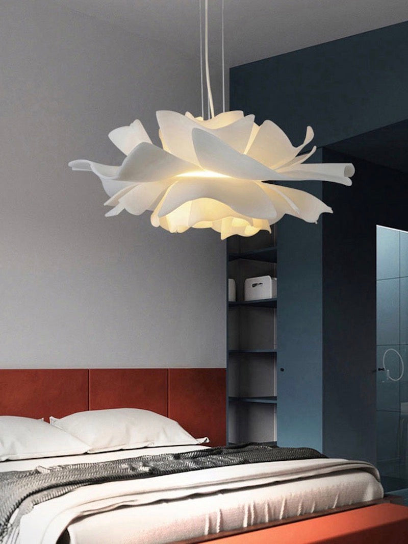 Handcrafted White Lotus Flower Pendant Light - Vintage Nordic Acrylic Design | Esilora