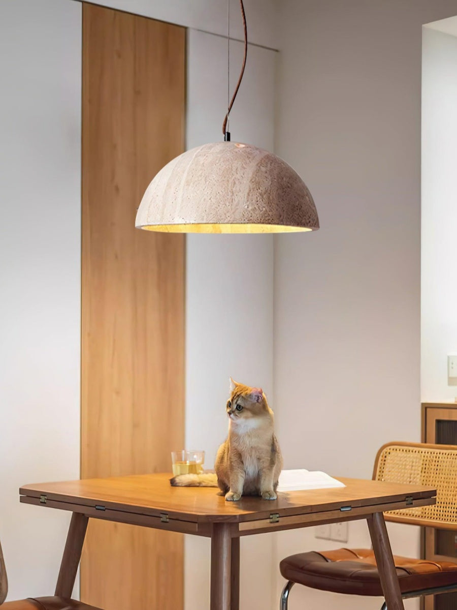 Modern Minimalist Travertine Hemisphere Pendant Lamp | Esilora