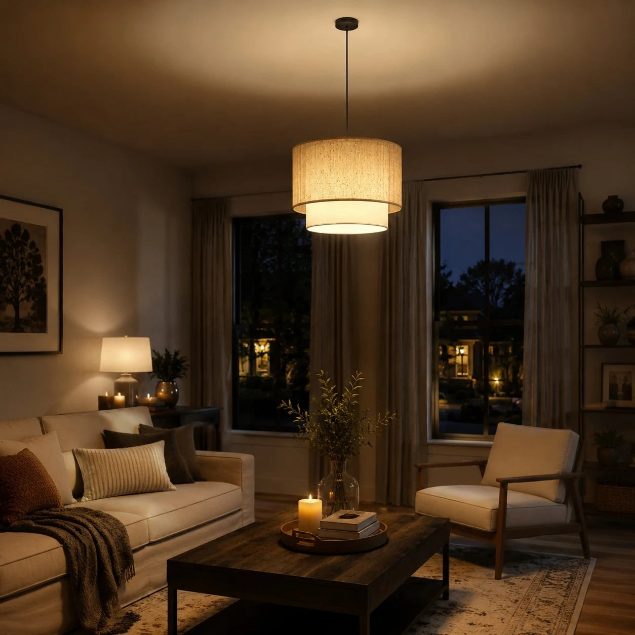 Wabi-Sabi Linen Drum Pendant Lamp | Esilora
