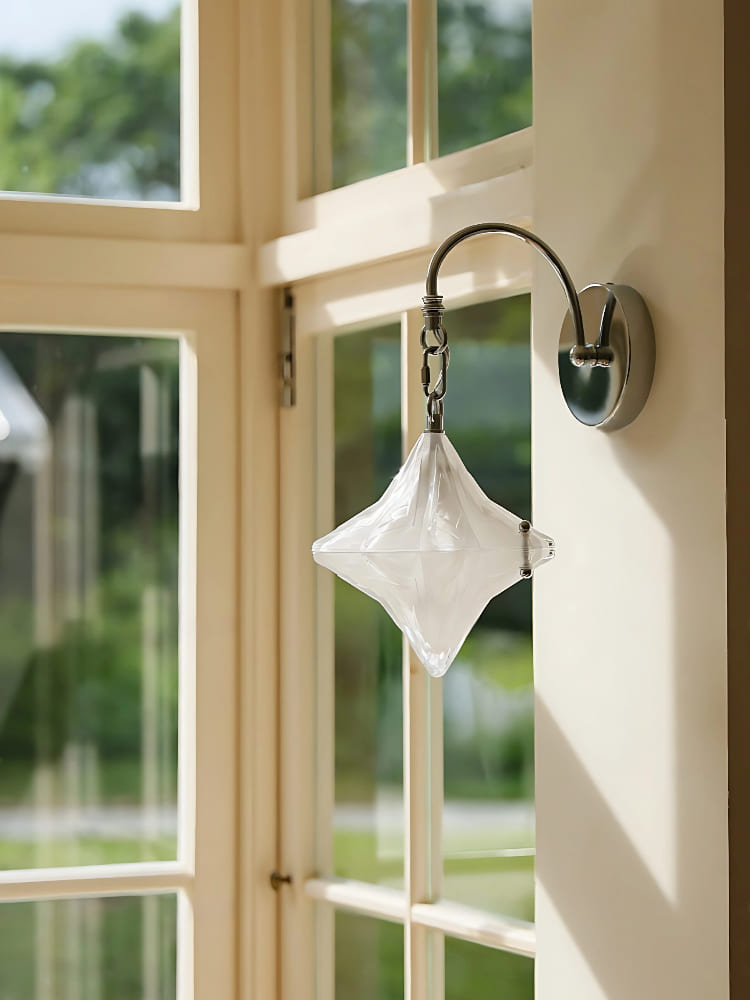 Art Deco Star Wall Sconce - Frosted Glass Light for Hallway - Astris Selene | Esilora