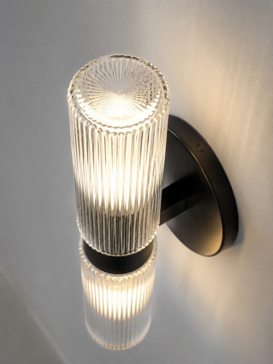 Rivora Ribbed Glass Tube Double Wall Lamp – Contemporary Wall Lighting for Entryway | Esilora