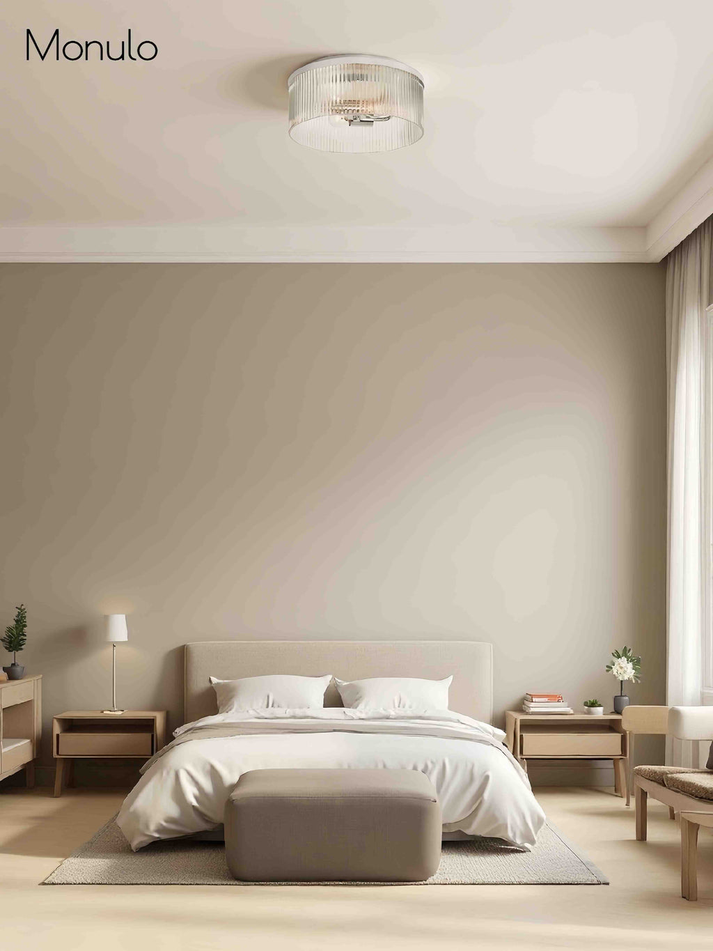 Bravira Elegant Ribbed Glass Flush-Mount Ceiling Light – Modern Low-Profile Fixture for Bedroom | Esilora