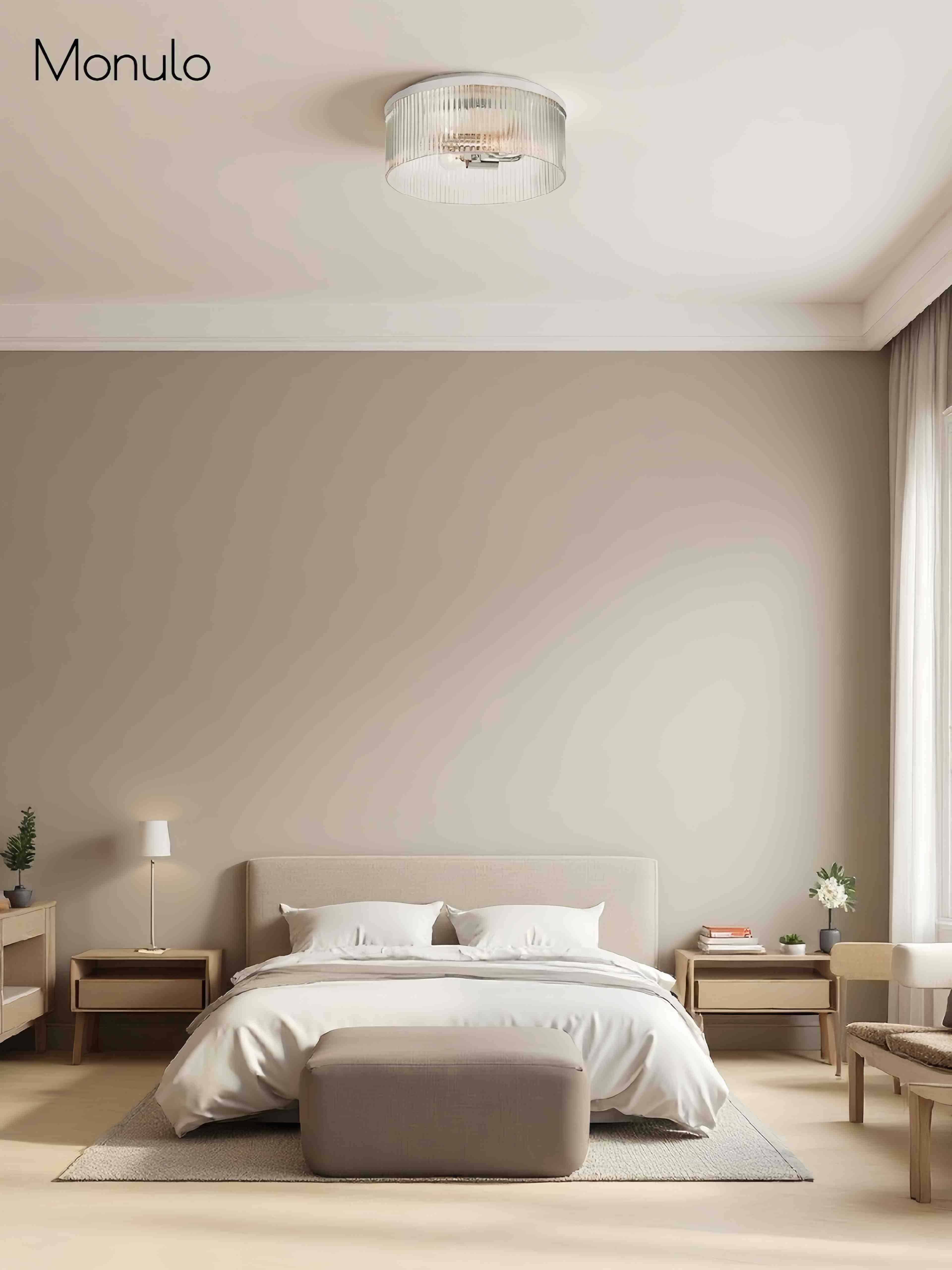 Bravira Elegant Ribbed Glass Flush-Mount Ceiling Light – Modern Low-Profile Fixture for Bedroom | Esilora