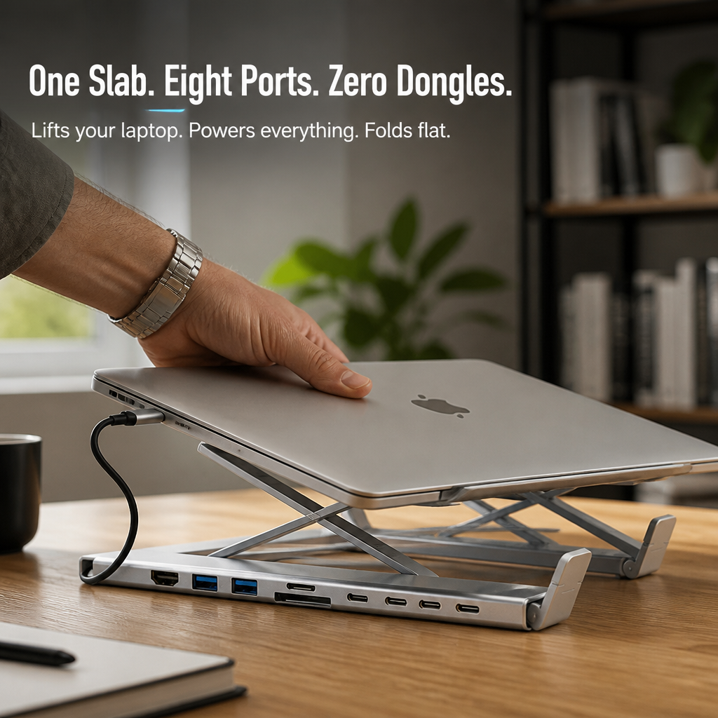 PowerPort Pro — Lift Your Laptop, Power 8 Devices, Fold Flat for Your Bag - Esilora